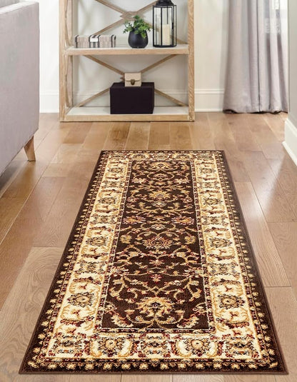 Rugs.com Aditi Collection Rug – 13 Ft Runner Brown Medium-Pile Rug Perfect for Hallways, Entryways