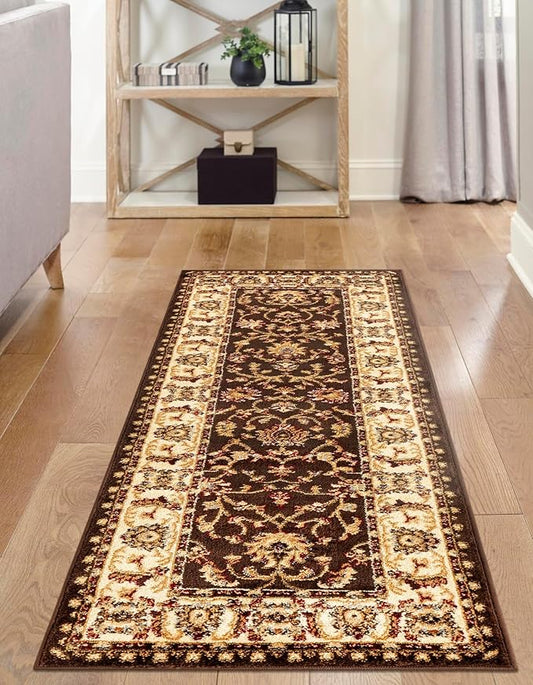 Rugs.com Aditi Collection Rug – 13 Ft Runner Brown Medium-Pile Rug Perfect for Hallways, Entryways