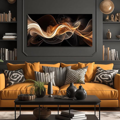 JuhaiArt Abstract Canvas Wall Art Bedroom Black Wall Decorations Gold Picture for Living Room Office 24" x 48" Lines Artwork