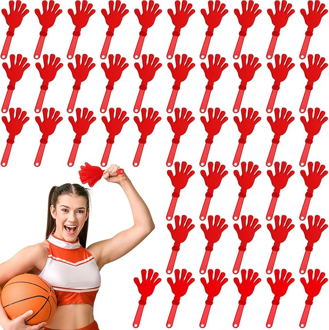 Junkin 48 Pcs Hand Clappers Bulk 7. 5 x 3. 5 Inches Noise Makers Party Favors Clapping Noise Maker Clacker for Birthdays Game Prizes Rewards Football Sporting Events Cheers Supplies (Red)