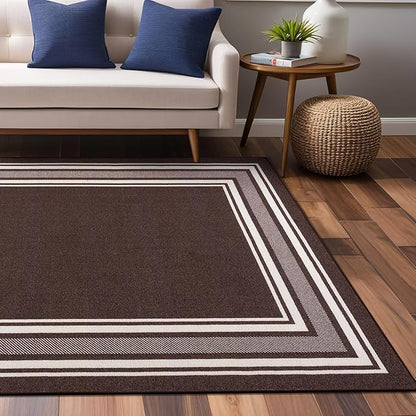 Modern Bordered Non Slip Indoor Runner Rugs for Living Room 2x3 Area Rugs for Kitchen, Rug for Bedroom, and Hallway, Stain Resistant Easy Cleaning Non Shedding Brown 2 x 3