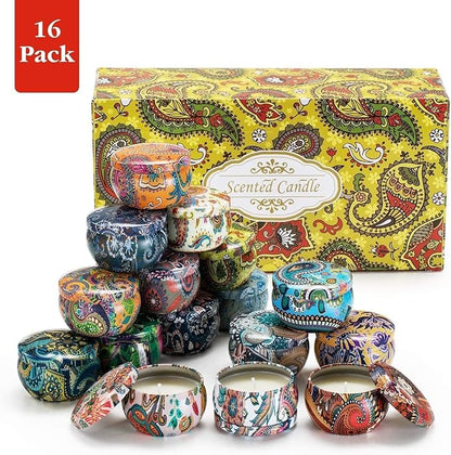 16 Pack Scented Candles Gift Set for Woman, Jar Candle, 2.5 oz Soy Wax Tin Candle-Ideal Gift for Travel Home Décor
