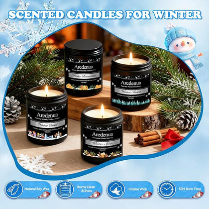 Winter Candles Set – 4 Pack Holiday Scented Candles, 28oz Soy Candle for Home Scented, Cozy Scents of Winter Carol/Spice/Clementine/Forest - Holiday Candle Christmas Gifts for Women Men