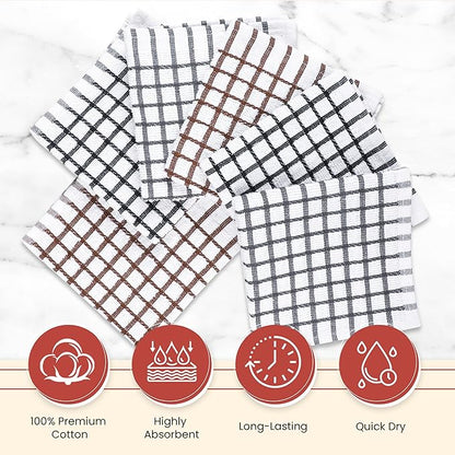 Vintage Vista 100% Cotton Dish Cloths (Pack of 6) - Dish Rags for Washing Dishes - Reusable & Highly Absorbent Kitchen Towels - Kitchen Rags for Christmas - (12" x 12" - Multicolor Checkered)