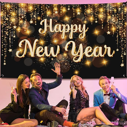KatchOn, Happy New Year Banner 2026 - XtraLarge 72x44 Inch | Happy New Year Backdrop for Happy New Years Decorations 2026 | NYE Banner | NYE Decorations 2026, New Years Eve Party Supplies 2026