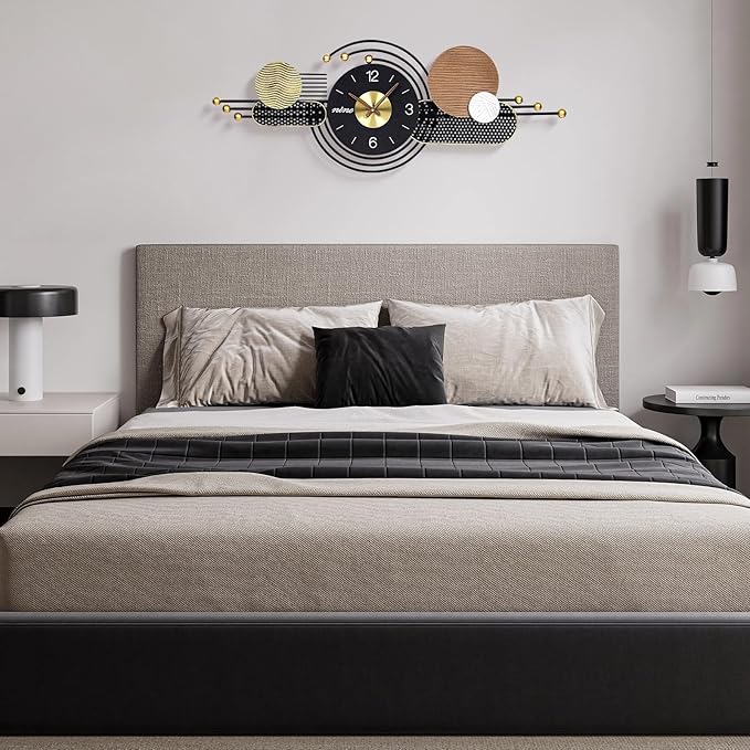 38x15 Inches Wall Clock Silent Non-Ticking Battery Operated, Modern Large Decorative Analog Clocks for Living Room, Bedroom, Office - Abstract Art Home Decor, Easy to Read