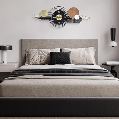 38x15 Inches Wall Clock Silent Non-Ticking Battery Operated, Modern Large Decorative Analog Clocks for Living Room, Bedroom, Office - Abstract Art Home Decor, Easy to Read