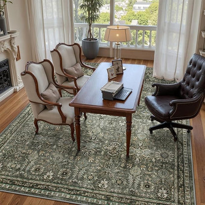 Lahome Green 10x14 Area Rugs for Living Room, Washable Vintage Large Floor Rugs for Bedroom, Rubber Backed Non-Slip Carpet for Dining Room Office