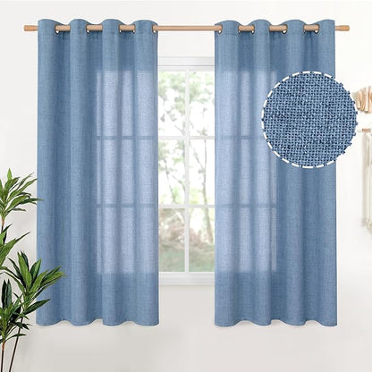 YoungsTex Blue Linen Curtains 63 Inch Length 2 Panels Set- Light Filtering Drapes with Bronze Grommet Privacy Ocean Decorative for Bathroom Living Room Window, 52 x 63 Inch