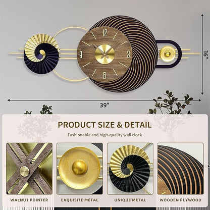 39x16 Inch Large Modern Wall Clock for Living Room – Contemporary Minimalist Silent Non-Ticking Decorative Analog Clocks for Office, Home Decor, Bedroom, Kitchen, Entryway