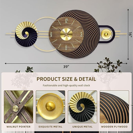 39x16 Inch Large Modern Wall Clock for Living Room – Contemporary Minimalist Silent Non-Ticking Decorative Analog Clocks for Office, Home Decor, Bedroom, Kitchen, Entryway