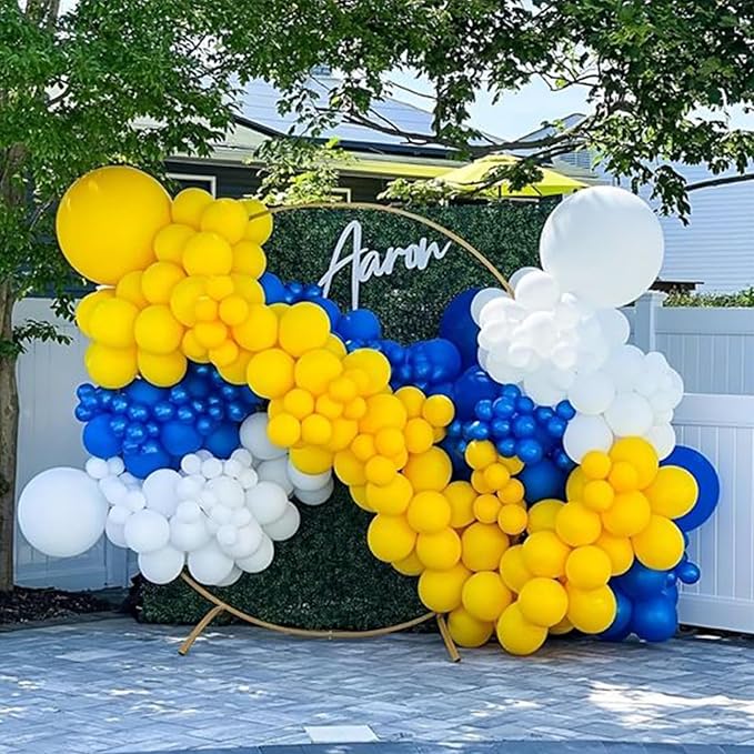 Yellow Blue Balloons, 60pcs 12 Inch Blue Yellow White Balloons, Dark Blue Gold Confetti Latex Balloon Helium for Graduation Birthday Wedding Baby Shower Party Decoration