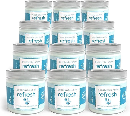 Wipex Odor Eliminator for Home - Eucalyptus & Mint Odor Absorber, 15 Oz Gel Jar, Long-Lasting Freshness, Ideal for Rooms, Offices, and Yoga Studios, Effective Odor Eliminator, 12pk