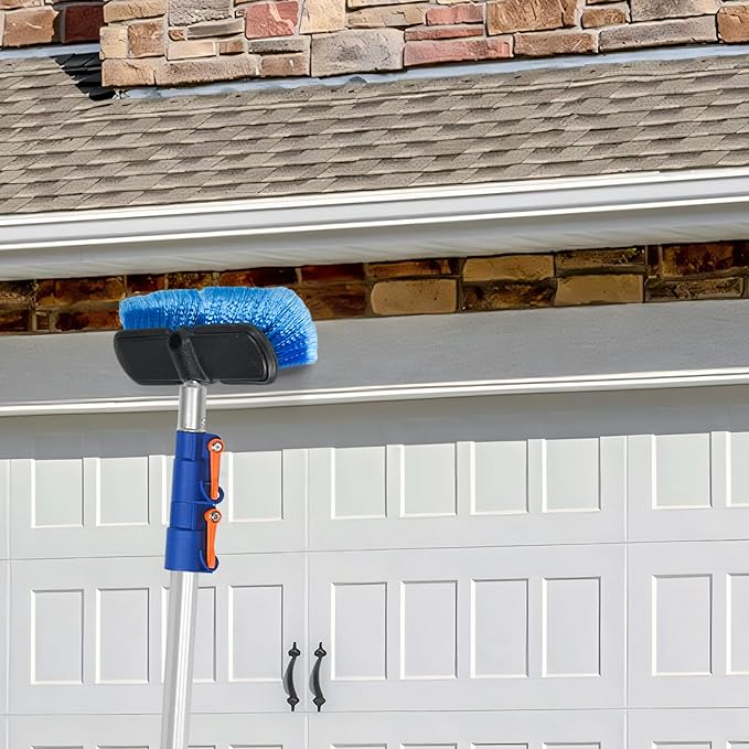 30 FT Exterior House Cleaning Brush Set with 6-24 Foot Telescoping Extension Pole, Soft Scrub Car Wash Brush, Medium Bristle Cleaning Brush and Window Squeegee & Washer