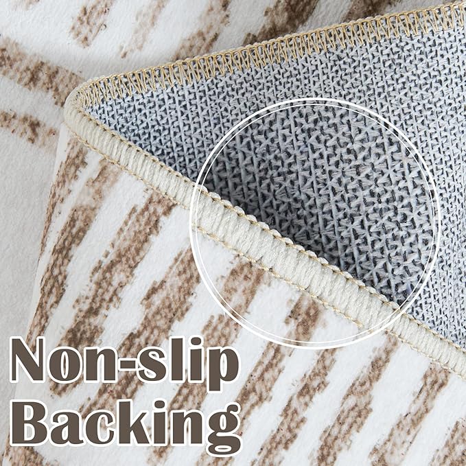 jinchan Hallway Runner Rug 3x8 - Moroccan Kitchen Machine Washable Runner Rug Modern Geometric Soft Faux Wool Ultra-Thin Low-Pile Non-Slip Carpet for Laundry Room Bedroom Farmhouse (3x8ft, Taupe)