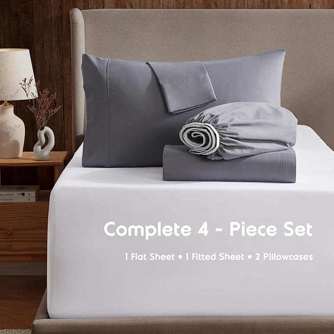 Nestl Full XL Sheet Set - Luxury 1800 Ultra-Soft Microfiber Full Extra Long Bed Sheets - Double Brushed - Deep Pockets - Easy Fit - 4 Piece Set - Bedding Sheets & Pillowcases (Full XL, Dark Grey)