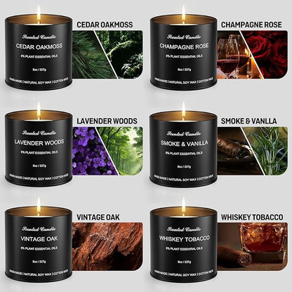 Men Scented Candle Set | Gifts for Men Aromatherapy Candles | 6 Pack Fragrances Black Tin Jar Candles | Scented Candle for Home,Work,Party | Manly Soy Candle Gifts for Boyfriend,Farther and Christmas