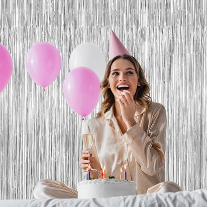 12 Pack Silver Backdrop. 3.28 FT x 7.05 FT Birthday Decorations, Metallic Silver Fringe Backdrop Foil Curtains Tinsel, Disco Party Decor Photo Booth Props Door Decorations Hanging