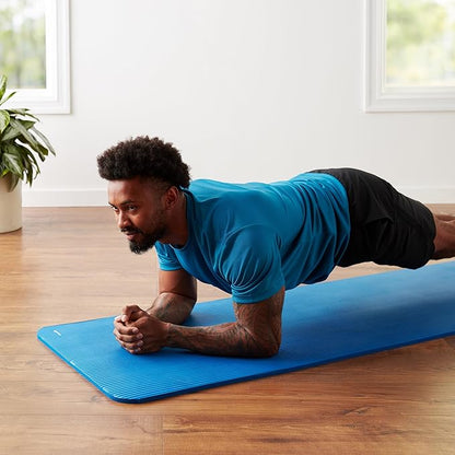 Amazon Basics 1/2 Inch Extra Thick Exercise Yoga Mat with Carrying Strap, Cushioned Support, for Fitness and Gym Workouts
