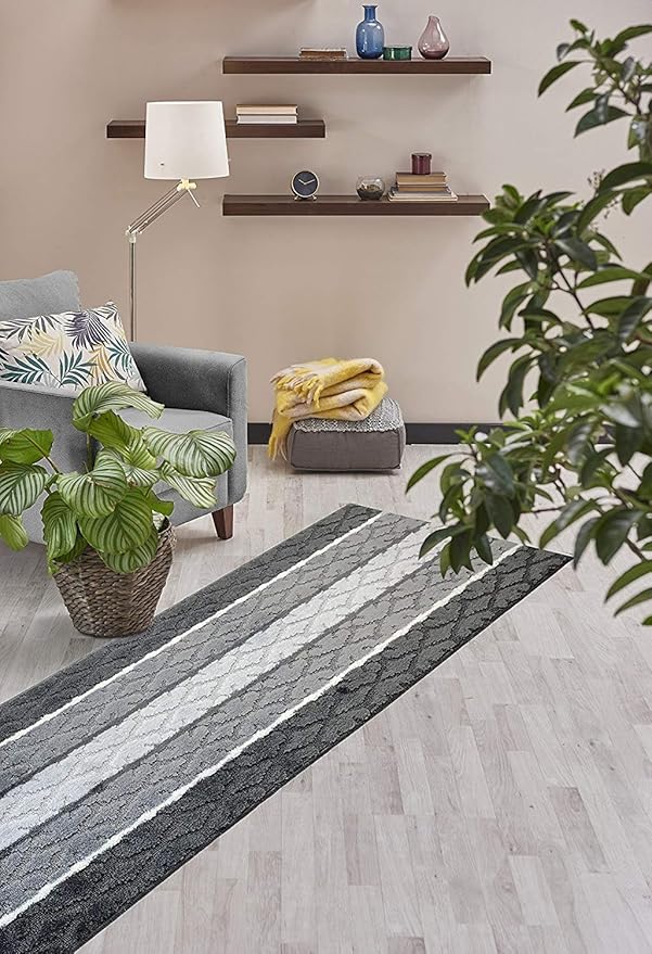 ORFA HOME Custom Cut Hallway Runner Rug, Slip Resistant, 31 Inch Wide X Your Choice of Length, Damask Anthracite, 31 Inch X 24 feet