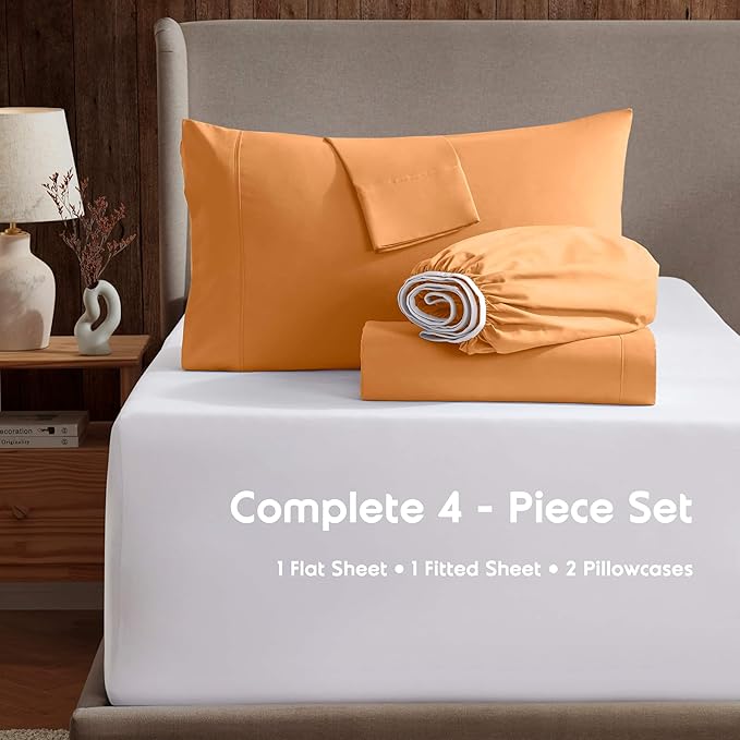 Nestl Split King Sheet Set - 1800 Ultra-Soft Microfiber Bed Sheets - Double Brushed - Deep Pockets - Easy Fit - 5 Piece Set - Bed Sheets & Pillowcases (Split King Size, Light Orange)