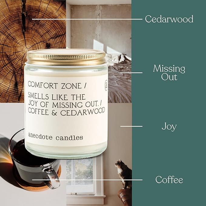 Anecdote Candles 'Comfort Zone' Coconut Soy Wax Candle Jar | Premium Hand Poured & Long Burning |Coffee & Cedarwood Scent | Phthalate-Free | for Home, Office, Gift - 7.8 Oz
