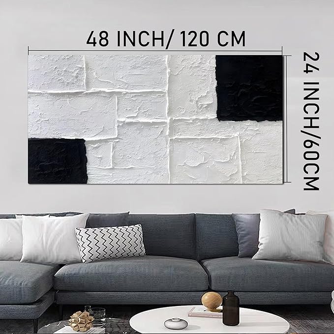 Trogonup Black and White Abstract Textured Wall Art for Living Room Rectangle Painting Large Artwork for Bedroom Home Office Ready to Hang 24"x48"