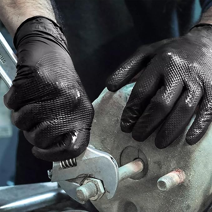 TitanFlex Heavy Duty Black Nitrile Gloves, Raised Diamond Texture, Latex Free, Powder Free Disposable Gloves (8Mil/6Mil)