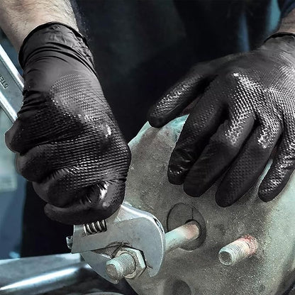 TitanFlex Heavy Duty Black Nitrile Gloves, Raised Diamond Texture, Latex Free, Powder Free Disposable Gloves (8Mil/6Mil)