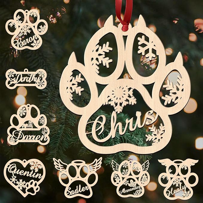 Personalized Dog Cat Ornaments for Christmas Tree Custom Wooden Name Ornaments Customize Pet Ornament Customized Customizable Christmas Decorations