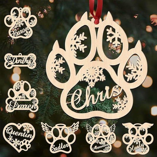 Personalized Dog Cat Ornaments for Christmas Tree Custom Wooden Name Ornaments Customize Pet Ornament Customized Customizable Christmas Decorations
