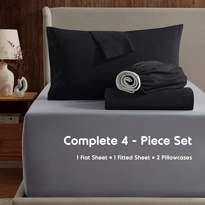 Nestl King Sheet Set - Luxury 1800 Ultra-Soft Microfiber King Bed Sheets - Double Brushed - Deep Pockets - Easy Fit - 4 Piece Set - Bedding Sheets & Pillowcases (King, Black)