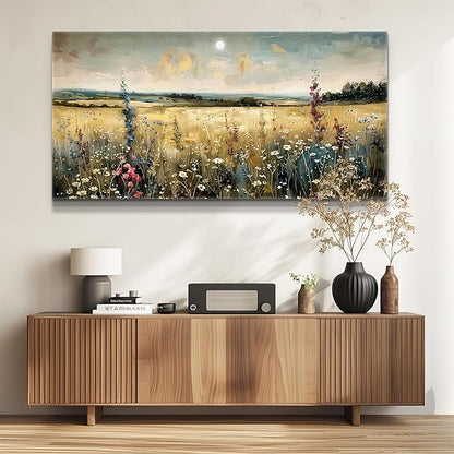 KELIYUAN Wall Art living Room Natural Field Landscape Painted Decor Vintage Meadow Wildflowers Modern Printed Artwork Bedroom Farmhouse Restaurant Office Home Decor Can Be Hung Directly 24x48 In