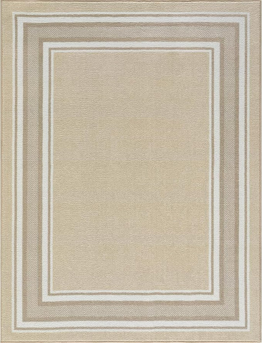 Beverly Rug Non Slip Area Rugs 5x7 Modern Bordered Non Skid Rubber Backing Soft Area Rug for Living Dining Room Easy to Clean Non Shedding Kitchen Bedroom Indoor Carpet 5 x 7 Beige