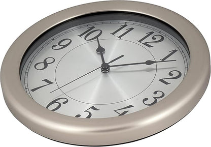 JUSTIME 8.5 inch Water Resistant Wall Clock for Bathroom Clock Wall Decor Small Space Kitchen Clocks Office Boat RV Silent Wall Clock Non Ticking