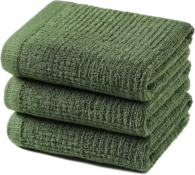 Glynniss Dish Towels for Kitchen, Absorbent Cotton Kitchen Towels for Drying Dishes, Terry Tea Towels for Cleaning Set of 3 (Green, 16x26)