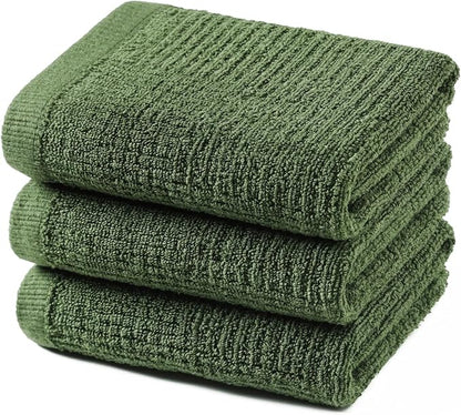 Glynniss Dish Towels for Kitchen, Absorbent Cotton Kitchen Towels for Drying Dishes, Terry Tea Towels for Cleaning Set of 3 (Green, 16x26)