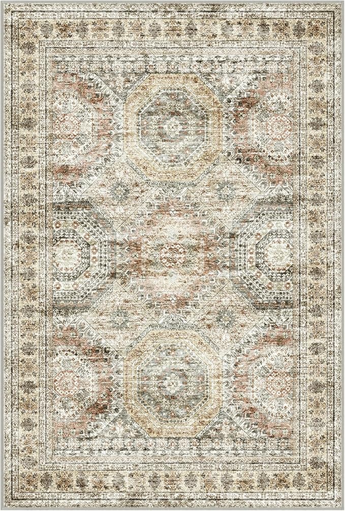 2x3 Washable Rug Runner for Bathroom, Soft Entryway Rug for Laundry Room, Kitchen, Vintage Abstract Hallway Runner for Bedroom, Anti-Slip Door Mat Indoor Entrance(2'x3', Brown/Pink)