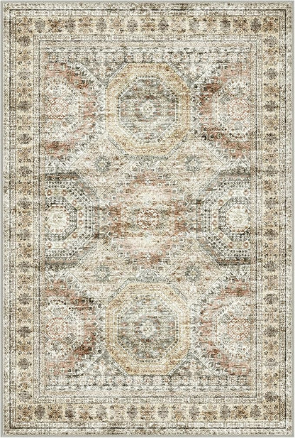 2x3 Washable Rug Runner for Bathroom, Soft Entryway Rug for Laundry Room, Kitchen, Vintage Abstract Hallway Runner for Bedroom, Anti-Slip Door Mat Indoor Entrance(2'x3', Brown/Pink)