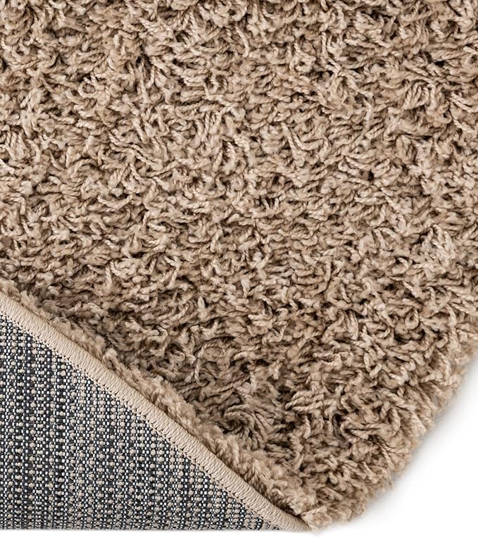 Unique Loom Solid Shag Collection Area Rug (5' 3" Round, Taupe)