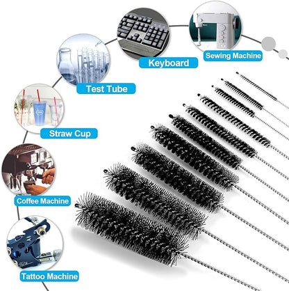 8.2 Inches Nylon Tube Brush Set, Nylon Bottle Cleaning Brush Set, 10 Pieces Variety Pack for Glasses Drinking Straws, Keyboards, Jewelry Cleaning, Antistatic Brushes, Pipe Brushes (Set of 10)