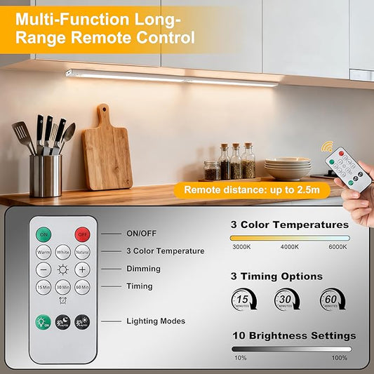 8 Inch Under Cabinet Lighting, 2 Pack Rechargeable Motion Sensor Light, USB Wireless Indoor Closet Lights, 3 Color & 5 Level Dimmable, Easy Installation Lights for Kitchen, Pantry, Stairs