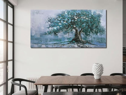 Ardemy Tree Canvas Wall Art for Living Room Large Teal Tree of Life Bedroom Pictures Paintings Wall Decor Artwork for Walls Home Office Dining Room Kitchen, 48"x24"