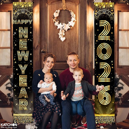 KatchOn, XtraLarge Happy New Year Banner - 72x12 Inch | New Years Decorations 2026 | New Years Eve Party Supplies 2026, Nye Decorations 2026 | Door Banner for Happy New Year 2026 | Nye Decor 2026