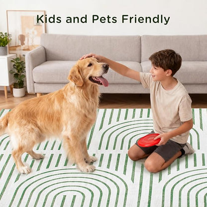 2x6 Washable Green Runner Rugs for Kitchen, Soft Abstract Rainbow Boho Rug for Bedroom Bedside Laundry Room Bathroom,Modern Non Slip Low Pile Floor Mat