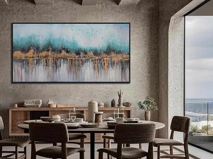 Ardemy Teal Abstract Canvas Wall Art for Living Room, Bedroom Wall Decor above Bed, Textured Picture Artwork Painting Wall Art for Men Home Office, Black Framed Extra Large 58"x29"