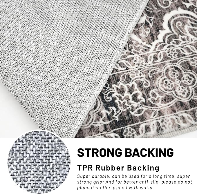 KUTA Vintage Area Rug 4x6 Living Room, Washable Rugs Distressed Tribal Tan Grey, Non-Slip Dining Room Carpet, Soft Low Pile Printed Cozy Small Area Throw for Bedroom, Nursery