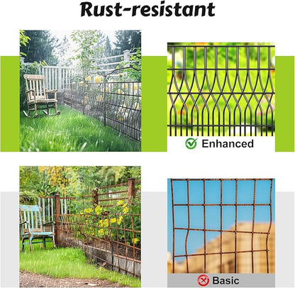 Bepatio 5 Panels Tall Garden Fence with Latch, 43.3in (H) x 14.8ft (L) Dog Fence Outdoor for Yard, Arc Metal Fencing Panels, Durable Animal Barrier Fencing for Outdoor, Patio, Flower Bed
