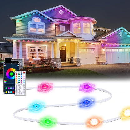 150FT Permanent Outdoor Lights, RGB LED Eaves Lights with App/Remote Control,Waterproof Smart String Lights for Christmas and All Holiday Decor,Daily and Party Lighting,House Roof and Garden Lighting