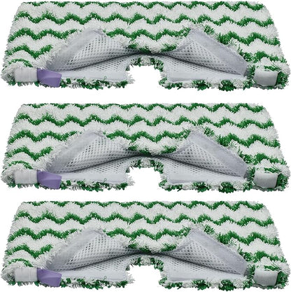 3 Pack Steam Pocket Mop Replacement Pads for Shark S3500 Series S3501 S3601 S3550 S3901 SE450 S2901 S2902 S3801,Reusable Steam Mop Pad with Deep Cleaning Scrub Strip,Microfiber Steam Mop Refills,Green